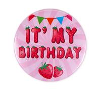 Pin's C'est Mon Anniversaire, Joli Badge Joyeux Anniversaire pour Garçons Filles Femmes Hommes Décorations de Fête et Accessoires (Style Fraise)
