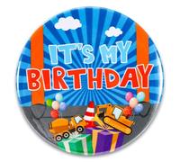 Pin's C'est Mon Anniversaire, Joli Badge Joyeux Anniversaire sur le Thème du Dessin Animé avec Ballons Motifs de Pelleteuses pour Décoration de Fête pour Garçons et Filles