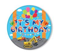Pin's C'est mon Anniversaire, Joli Badge Joyeux Anniversaire sur le Thème du Dessin Animé avec Motif Moto Pelleteuse et Ballon pour Décoration de Fête pour Garçons et Filles