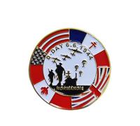 Pin's commémoratif vétérans D Day Normandie, pour 80e anniversaire du débarquement de 1944, Métal