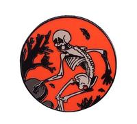 Pin's en émail avec squelette Jour des morts pour Halloween Cimetière chauve-souris Pierre tombale mort-vivant zombie crâne orange nuit 3,2 cm, 1.25 Inches, Émail, émail