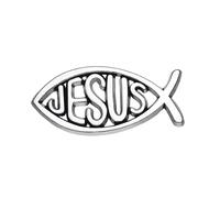 Pin's en émail Jésus Poisson Chrétien 3 cm x 1,4 cm Symbole Ichthys en argent Symbole religieux Religieux Accessoire en métal Église Cadeau de baptême pour chrétiens