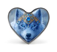 Pin's en forme de cœur mignon représentant un loup aux yeux bleus, style roi loup, accessoire de mode pour hommes et femmes.