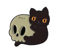 Pin's en forme de tête de mort et de chats mystérieux et désobéissants - Bijou tendance unique pour décoration de tenue punk - Bijoux noirs mystérieux, taille unique, Comme décrit