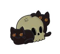 Pin's en forme de tête de mort et de chats mystérieux et désobéissants - Bijou tendance unique pour décoration de tenue punk - Bijoux noirs mystérieux, taille unique, Comme décrit