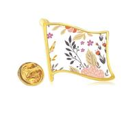 Pin's en métal doré avec fleur blanche jaune orange
