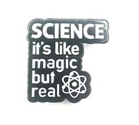 Pin's en métal émaillé noir avec inscription « Science Its Like Magic But Real STEM Physics Atom »