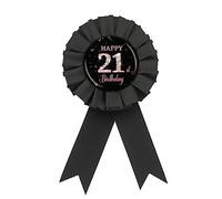 Pin's « Happy 21st Birthday » en fer blanc, bouton rosace noir et or rose, pin's pour récompenser le 21e anniversaire, décorations de fête d'anniversaire de vingt un an