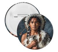 Pin's Indigenous People And Wolves - Épingles rondes en métal - Broche légère pour sac à dos - Épingles à boutons tendance pour chemises, vestes, châles, manteaux - Unisexe, 20PCS, Fer blanc, épingles