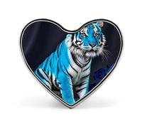 Pin's léger et résistant en métal bleu représentant un tigre et une rose, insigne rond en forme de cœur tendance pour chemises, vestes et chapeaux