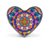 Pin's mandala coloré en métal léger et résistant, badge rond en forme de cœur tendance pour chemises, vestes et chapeaux