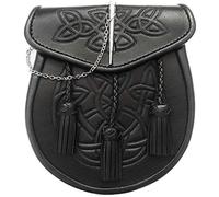 Pin's pour kilt Sporran, rabat celtique en relief, cuir noir avec chaîne ceinture STRZ-014, Noir , M