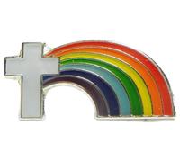 Pin's religieux en forme de croix arc-en-ciel - Broche chrétienne Jésus Dieu