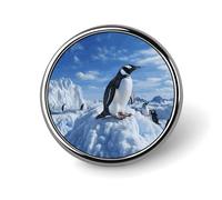 Pin's rond en alliage avec motif pingouin des montagnes enneigées et guitare musicale, accessoire de costume pour homme et femme, épingle à cravate légère de 2,5 cm