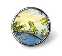 Pin's rond en émail avec inscription « Many Frogs Sing on The Branches Summer Butterflies Lake Water » - Décoration de vêtements unisexe - Porte-badge, chapeaux, sacs, chemises