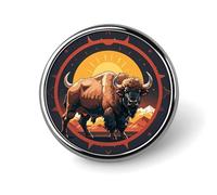 Pin's rond en émail avec inscription « Wild American Bison Mountains » - Pour décoration de vêtements, chapeaux, sacs, chemises