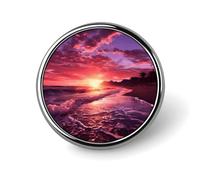 Pin's rond en émail avec motif de coucher de soleil sur la plage, pour décoration de vêtements, chapeaux, sacs, chemises