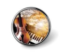 Pin's rond en émail avec notes de musique pour piano violon - Décoration de vêtements - Unisexe - Pour chapeaux, sacs, chemises