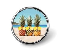 Pin's rond en émail jaune géométrique en forme d'ananas de plage de bord de mer - Broche à bouton personnalisé - Décoration de vêtements unisexe - Porte-badge pour chapeaux, sacs, chemises