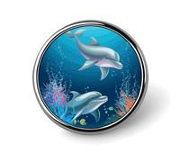 Pin's rond en émail motif dauphin et poisson - Broche à boutons - Décoration personnalisée pour vêtements - Unisexe - Porte-badge, chapeaux, sacs, chemises