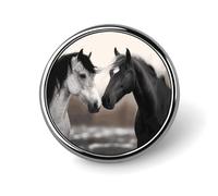 Pin's rond en émail noir et blanc - Motif chevaux - Pour décoration de vêtements - Unisexe - Pour chapeaux, sacs, chemises