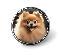 Pin's rond en émail représentant un chien de Poméranie - Décoration de vêtements - Unisexe - Pour chapeaux, sacs, chemises