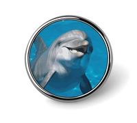 Pin's rond en forme de dauphin avec un sourire mignon en émail - Broche à boutons - Décoration personnalisée pour vêtements - Porte-badge unisexe - Pour chapeaux, sacs, chemises