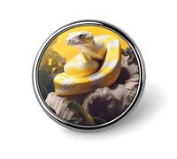 Pin's rond en forme de python jaune et blanc - En émail - Pour décoration de vêtements, chapeaux, sacs, chemises
