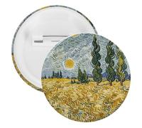 Pin's rond en métal avec champs de blé et cyprès, broche légère pour sac à dos, épingles à boutons tendance pour chemises, vestes, châle, manteau, unisexe, 5PCS, Fer blanc, épingles rondes en métal