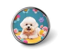 Pin's rond en métal avec motif bichon frisé mignon pour vêtements, sacs, chapeaux, décorations de fête, accessoires pour homme et femme