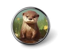 Pin's rond en métal avec motif loutre mignon - Pour vêtements, sacs, chapeaux - Décoration de fête - Accessoires pour homme et femme
