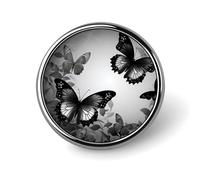 Pin's rond en métal avec motif papillons noirs et gris - Pour vêtements, sacs, chapeaux - Décoration de fête - Accessoires pour homme et femme