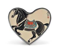 Pin's rond en métal léger et résistant, représentant un cheval peint selon la tradition chinoise, avec un cœur tendance, idéal pour chemises, vestes et chapeaux.