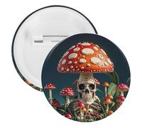 Pin's rond en métal motif champignon mystérieux squelette, broche légère pour sac à dos, épingles à boutons tendance pour chemises, vestes, châle, manteau, unisexe, 5PCS, Fer blanc, épingles rondes en