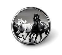 Pin's rond en métal personnalisé avec chevaux noirs et blancs - Pour vêtements, sacs, chapeaux, décorations de fête - Accessoires pour homme et femme