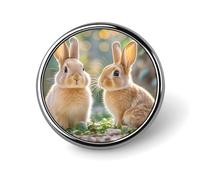 Pin's rond en métal personnalisé avec deux petits lapins mignons - Pour vêtements, sacs, chapeaux - Décoration de fête - Accessoires pour homme et femme