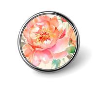 Pin's rond en métal personnalisé avec pivoine pêche pour vêtements, sacs, chapeaux, décorations de fête, accessoires pour homme et femme