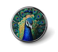 Pin's rond en métal personnalisé en forme de paon bleu - Pour vêtements, sacs, chapeaux - Décoration de fête - Accessoires pour homme et femme
