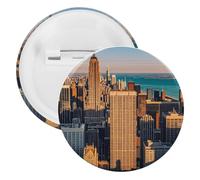 Pin's rond en métal pour sac à dos - Motif gratte-ciel - Pour chemises, vestes, châles, manteaux - Unisexe, 5PCS, Fer blanc, épingles rondes en métal