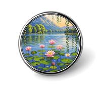 Pin's rond en saule en saule avec motif lotus - Pour vêtements, sacs, chapeaux - Décoration de fête - Accessoires pour homme et femme