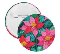 Pin's ronds en métal avec motif de fleurs poinsettia - Broche légère pour sac à dos - Broche tendance pour chemises, vestes, châles, manteaux - Unisexe, 5PCS, Fer blanc, épingles rondes en métal
