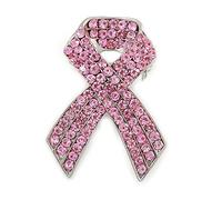 Pin's ruban de sensibilisation au cancer du sein en cristal rose plaqué rhodium - 50 mm de haut, taille unique, Cristal Métal, diamante