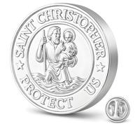 Pins Saint Christophe | Bénédiction Catholique de Protection Divine | Broche Médaille Religieuse Argentée 22 Millimetres | Cadeau Religieux Catholique pour Conducteur Voiture et Voyageur