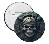 Pin's squelette pirate rond en métal pour chapeaux, vêtements, sacs, accessoires de mode uniques pour homme et femme, 5PCS, fer blanc, Pas de gemme