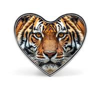 Pin's tigre féroce en métal léger et résistant, insigne rond en forme de cœur à associer à des chemises, vestes et chapeaux.