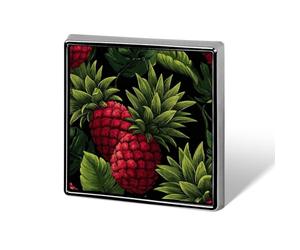 Pin's unisexe avec ananas verts rouges avec feuilles tropicales - Carrés, légers - Bijoux pour vêtements, châle, chapeau