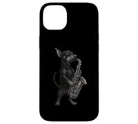 Pinscher miniature jouant du saxophone jazz pour amoureux des chiens Coque pour iPhone 14 Plus