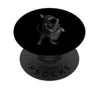 Pinscher miniature jouant du saxophone jazz pour amoureux des chiens PopSockets PopGrip Adhésif