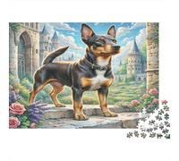 Pinscher Nain Papier Chien Tricolore dans Les ruines d’Un château médiéval Kit Puzzle pour Adultes Cadeau éducatif Activité relaxante 52x38cm/1000 pièces