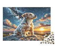 Pinscher Nain Papier Premium Chien sur Une Falaise rocheuse au Lever du Soleil Puzzle DIY Petite Surprise stimulante mentalement 70x50cm/1000 pièces